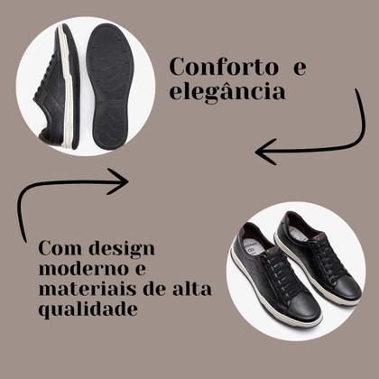 Imagem de Sapatênis Masculino Couro Denim Democrata - Preto 