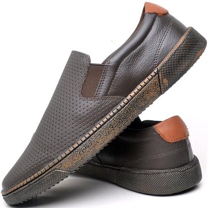 Imagem de Sapatênis Masculino Em Couro Sapato Slip On C/ Elástico Lateral Confortável
