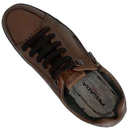 Imagem de Sapatênis Masculino Pegada Plus Size Couro Anilina Marrom Pinhão Elástico Zíper