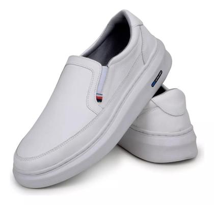 Imagem de Sapatenis Mocassim Masculino De Couro Slip On  Calçar Facil Tenis Confortável Macio