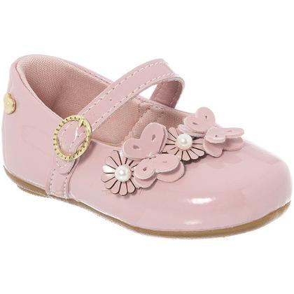 Imagem de Sapatilha Bebê Menina Pinokio Verniz Com Flores, Pérolas E Borboletas - Festa E Batizado