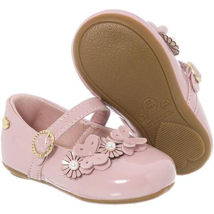 Imagem de Sapatilha Bebê Menina Pinokio Verniz Com Flores, Pérolas E Borboletas - Festa E Batizado