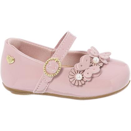 Imagem de Sapatilha Bebê Menina Pinokio Verniz Com Flores, Pérolas E Borboletas - Festa E Batizado