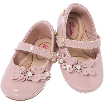Imagem de Sapatilha Bebê Menina Pinokio Verniz Com Flores, Pérolas E Borboletas - Festa E Batizado