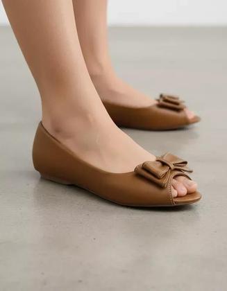 Imagem de Sapatilha Bico PeepToe Leruchel Laço Caramelo