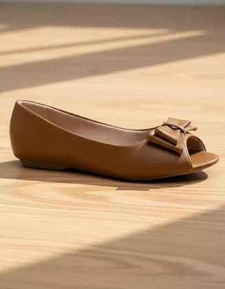 Imagem de Sapatilha Bico PeepToe Leruchel Laço Caramelo