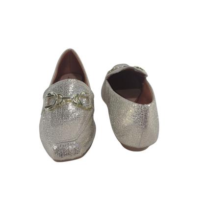 Imagem de Sapatilha Bico Quadrado  Craquele Ouro Light com Enfeite