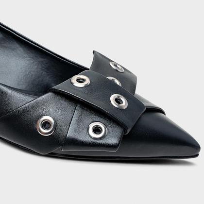 Imagem de Sapatilha Carrano Slingback Laço Ilhós Couro Preto - 507081