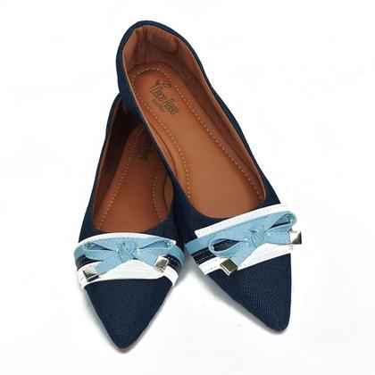 Imagem de Sapatilha Feminina Rasteira Bico Fino com Laço Delicada e Confortável