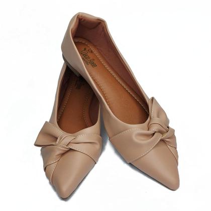 Imagem de Sapatilha Feminina Rosa Bico Fino Confortável Laço Lateral