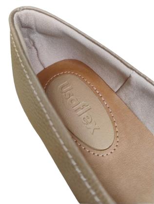 Imagem de Sapatilha feminina Usaflex ortopédica Couro Camel Bico Redondo Bordado com tecido para joanete