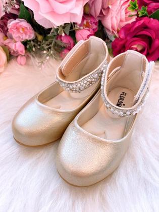 Imagem de Sapatilha Flor di Mila Dourada 'Perolas' Luxo para Meninas