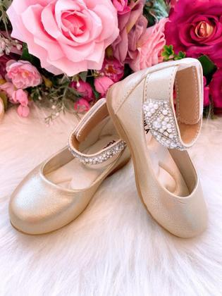 Imagem de Sapatilha Flor di Mila Dourada 'Perolas' Luxo para Meninas