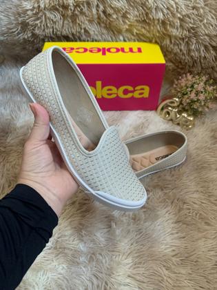 Imagem de Sapatilha Moleca Tecido Tramado Glam - Branco dourado