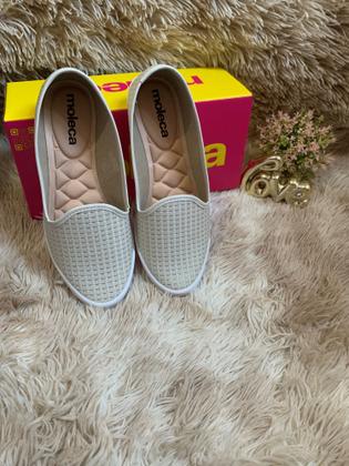 Imagem de Sapatilha Moleca Tecido Tramado Glam - Branco dourado