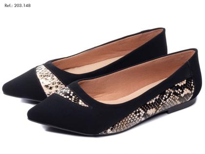 Imagem de Sapatilha Nobuk Preto com cobra bege-203148