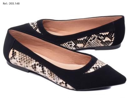 Imagem de Sapatilha Nobuk Preto com cobra bege-203148