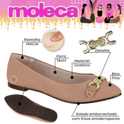 Imagem de Sapatilha Nude Moleca Bico Fino Social Preta Casual Macia Confortável 5635-866
