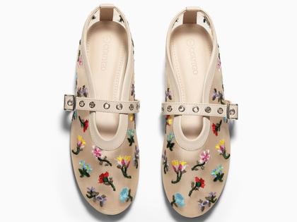 Imagem de Sapatilhas de balé Coutgo femininas de malha Mary Jane Buckle cáqui