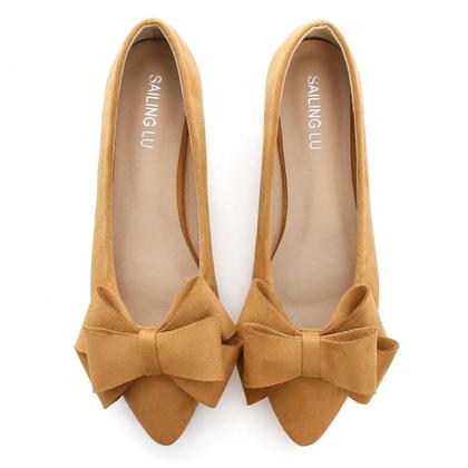 Imagem de Sapatilhas de balé SAILING LU Bow-Knot, camurça cáqui, tamanho 9,5