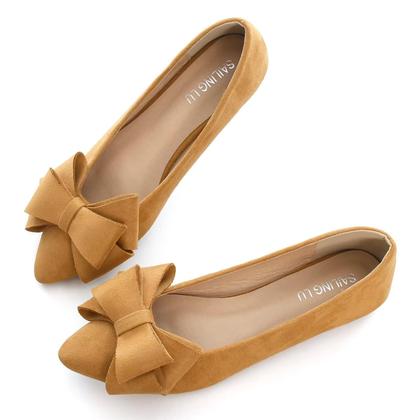 Imagem de Sapatilhas de balé SAILING LU Bow-Knot, camurça cáqui, tamanho 9,5