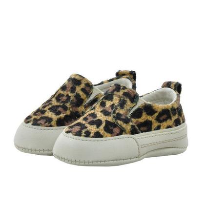 Imagem de Sapatinho de Bebê Bicho de Pé - Conga Feminina c/ Elástico - Camurça Onça e Sintético - Orça, Bege e Ouro