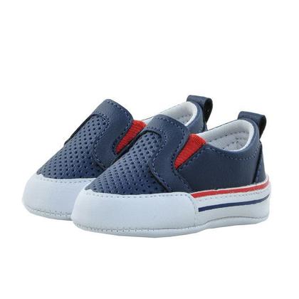 Imagem de Sapatinho de Bebê Bicho de Pé - Conga Masculina c/ Elástico - Sintético Liso e Perfurado - Azul Marinho, Branco e Vermel