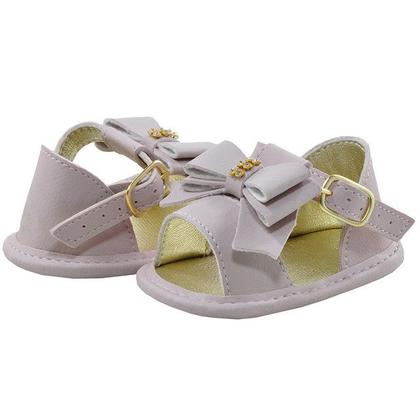 Imagem de Sapatinho de Bebê Bicho de Pé - Sandália Feminina c/ Fivela e Laço - Sintético - Rosa Nude com Ouro Light