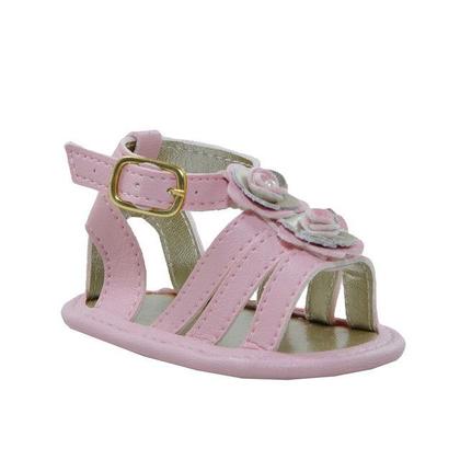 Imagem de Sapatinho de Bebê Bicho de Pé - Sandália Feminina c/ Fivela E Laços de Florzinhas - Sintético - Rosa com Ouro Light