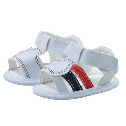 Imagem de Sapatinho de Bebê Bicho de Pé - Sandália Masculina com Fecho - Sintético - Branca com Azul Marinho e Vermelho