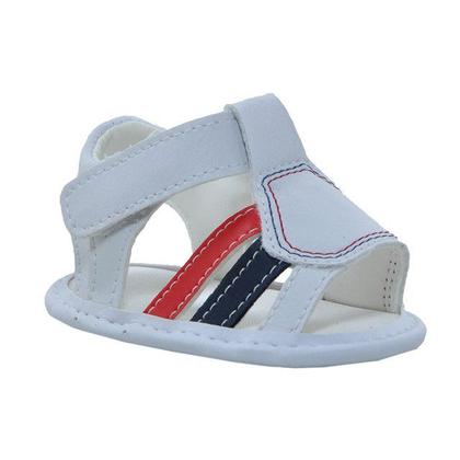 Imagem de Sapatinho de Bebê Bicho de Pé - Sandália Masculina com Fecho - Sintético - Branca com Azul Marinho e Vermelho