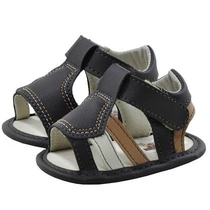 Imagem de Sapatinho de Bebê Bicho de Pé - Sandália Masculina com Fecho - Sintético - Chocolate com Bege Terra e Bege