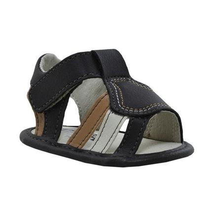 Imagem de Sapatinho de Bebê Bicho de Pé - Sandália Masculina com Fecho - Sintético - Chocolate com Bege Terra e Bege