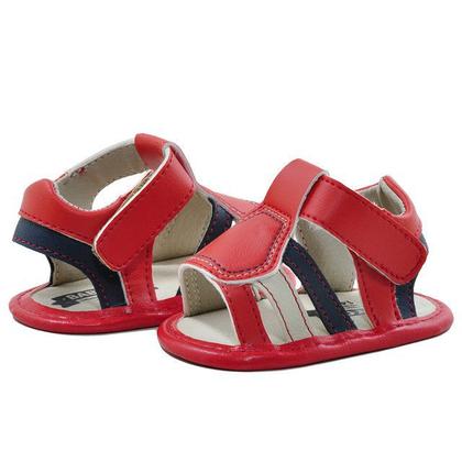 Imagem de Sapatinho de Bebê Bicho de Pé - Sandália Masculina com Fecho - Sintético - Vermelho com Bege e Azul Marinho