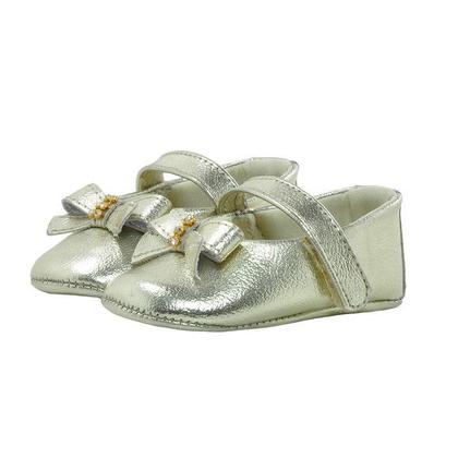 Imagem de Sapatinho de Bebê Bicho de Pé - Sapatilha Feminina c/ Laço Palito e Strass - Sintético - Ouro Light