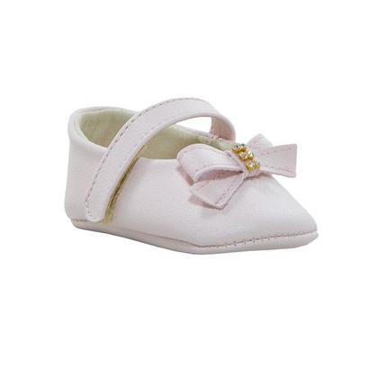 Imagem de Sapatinho de Bebê Bicho de Pé - Sapatilha Feminina c/ Laço Palito e Strass - Sintético - Rosa Bebê
