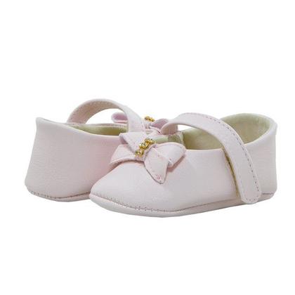 Imagem de Sapatinho de Bebê Bicho de Pé - Sapatilha Feminina c/ Laço Palito e Strass - Sintético - Rosa Bebê
