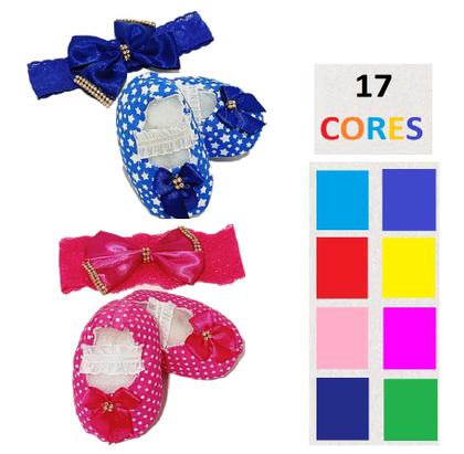 Imagem de Sapatinho De Tecido + Faixa Liquidação Renda P/ Bebê Menina RN à 06 Meses