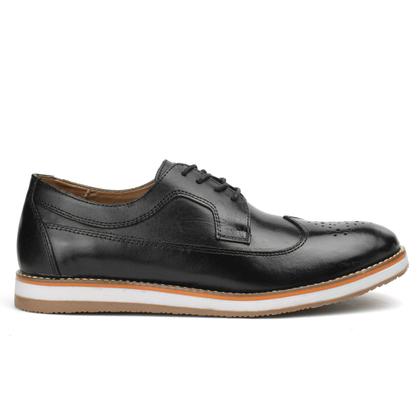 Imagem de Sapato Casual Brogue Couro Oxford Masculino Solado Bicolor Forro Couro Ultra Macio Conforto Preto