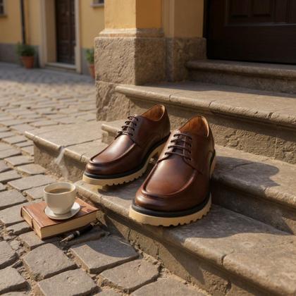 Imagem de Sapato Casual Masculino Derby Oxford Tratorado Couro de Luxo