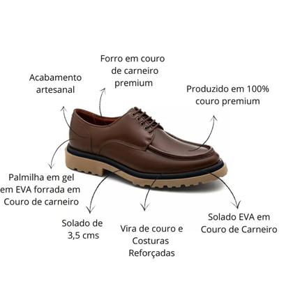 Imagem de Sapato Casual Masculino Derby Oxford Tratorado Couro de Luxo