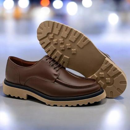 Imagem de Sapato Casual Masculino Derby Oxford Tratorado Couro de Luxo
