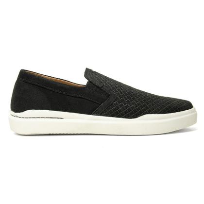 Imagem de Sapato Casual Slip On Couro Mocassim Tressê Masculino Conforto Preto