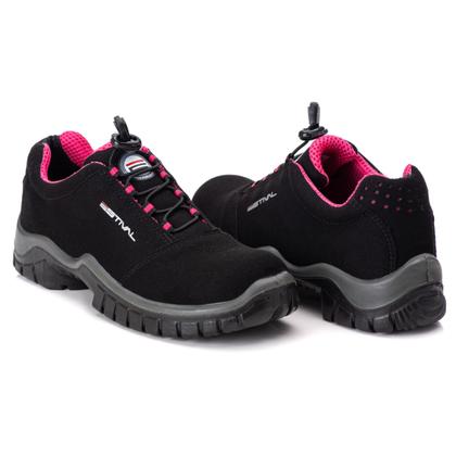 Imagem de Sapato de Segurança em Microfibra Preto e Rosa Estival EN10021S2 CA 44592
