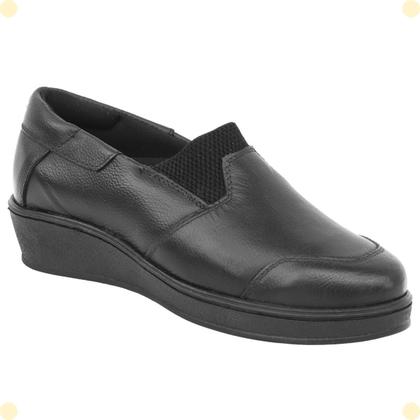 Imagem de Sapato Feminino Anabela Couro Legítimo Confortável Slip On