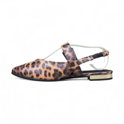 Imagem de Sapato feminino bebecê slingback rasteiro print onça