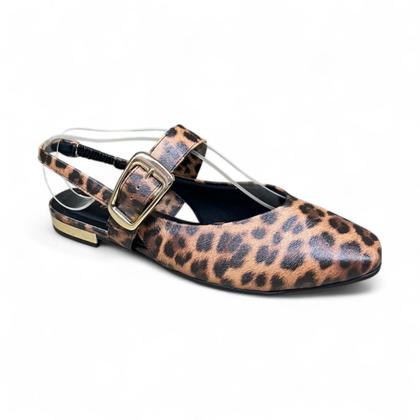 Imagem de Sapato feminino bebecê slingback rasteiro print onça