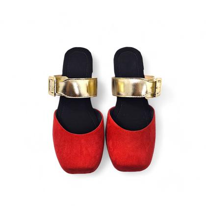 Imagem de Sapato Feminino Mule Estilo Tamanco Feminino Salto Bloco com Enfeite Fivela Dourada