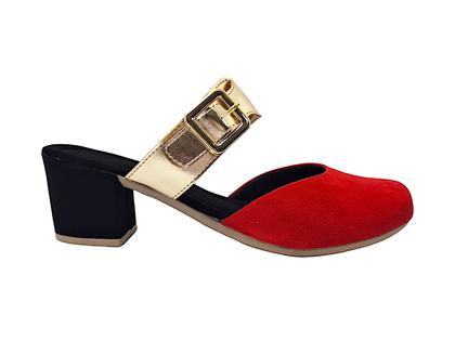 Imagem de Sapato Feminino Mule Estilo Tamanco Feminino Salto Bloco com Enfeite Fivela Dourada