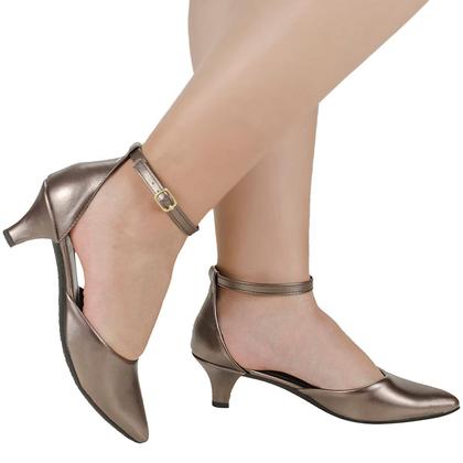 Imagem de Sapato Feminino Scarpin Salto Baixo Bico Fino com Fivela Tornozelo 205-03